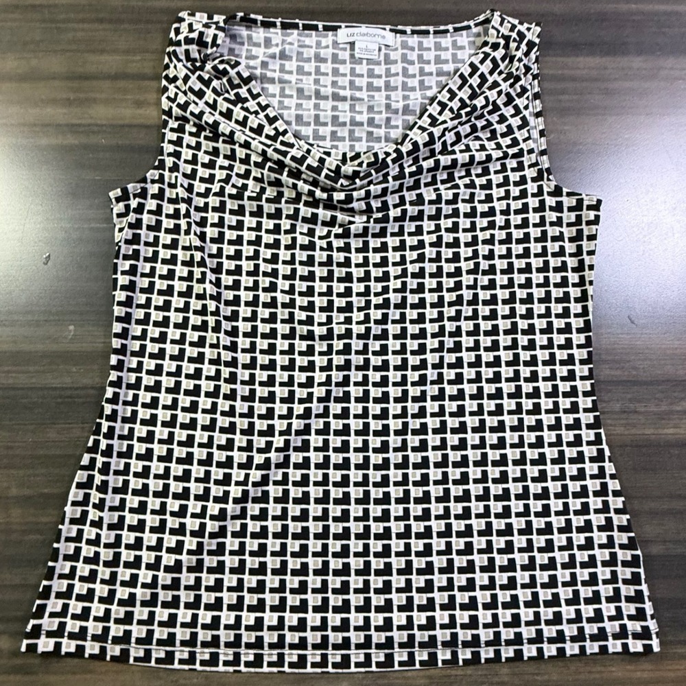 Liz Claiborne Black White Geometric Sleeveless Topβ Blouse Size L